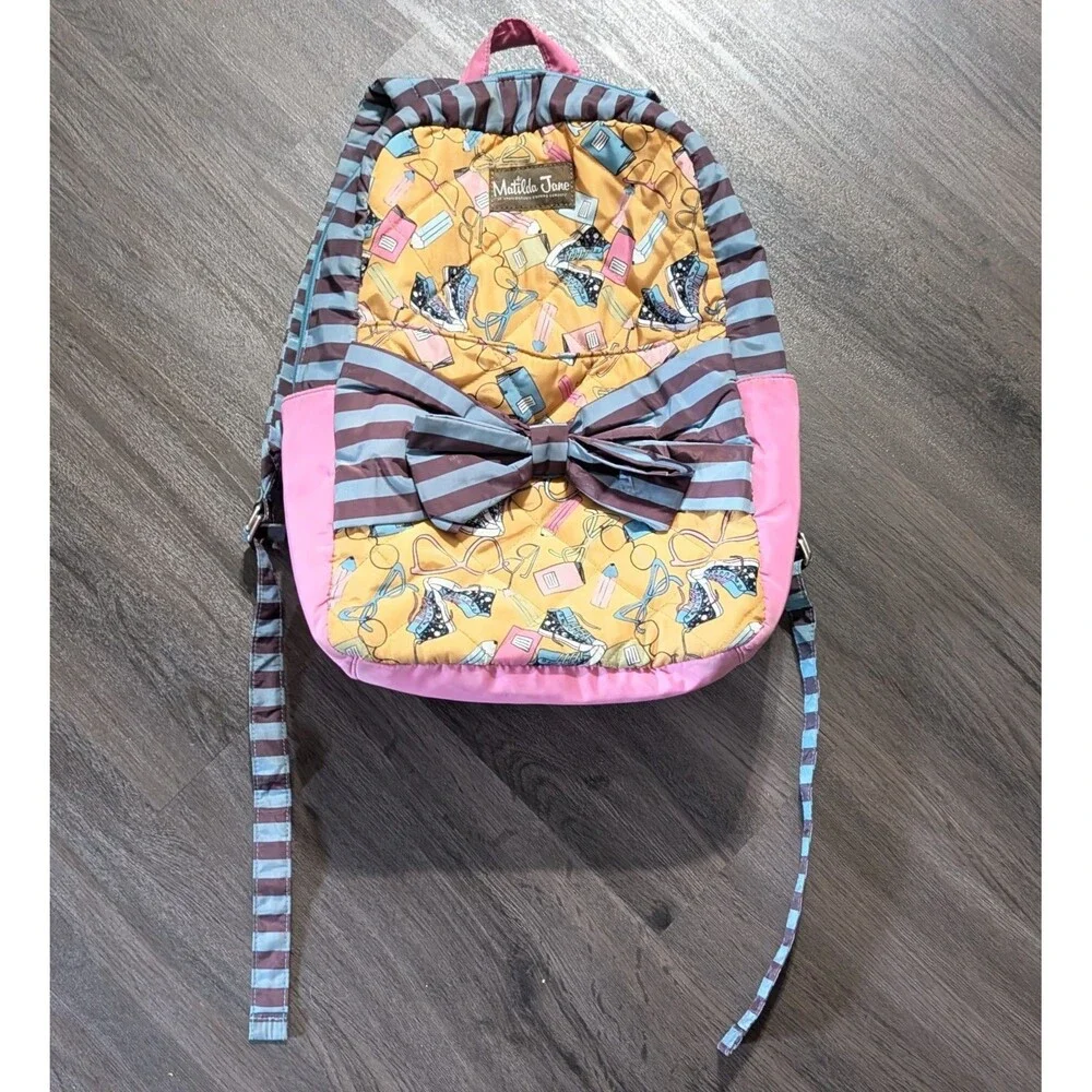 Matilda Jane Make The Grade Quilted Cotton Backpack Big Bow 16x14x6 Sneakers